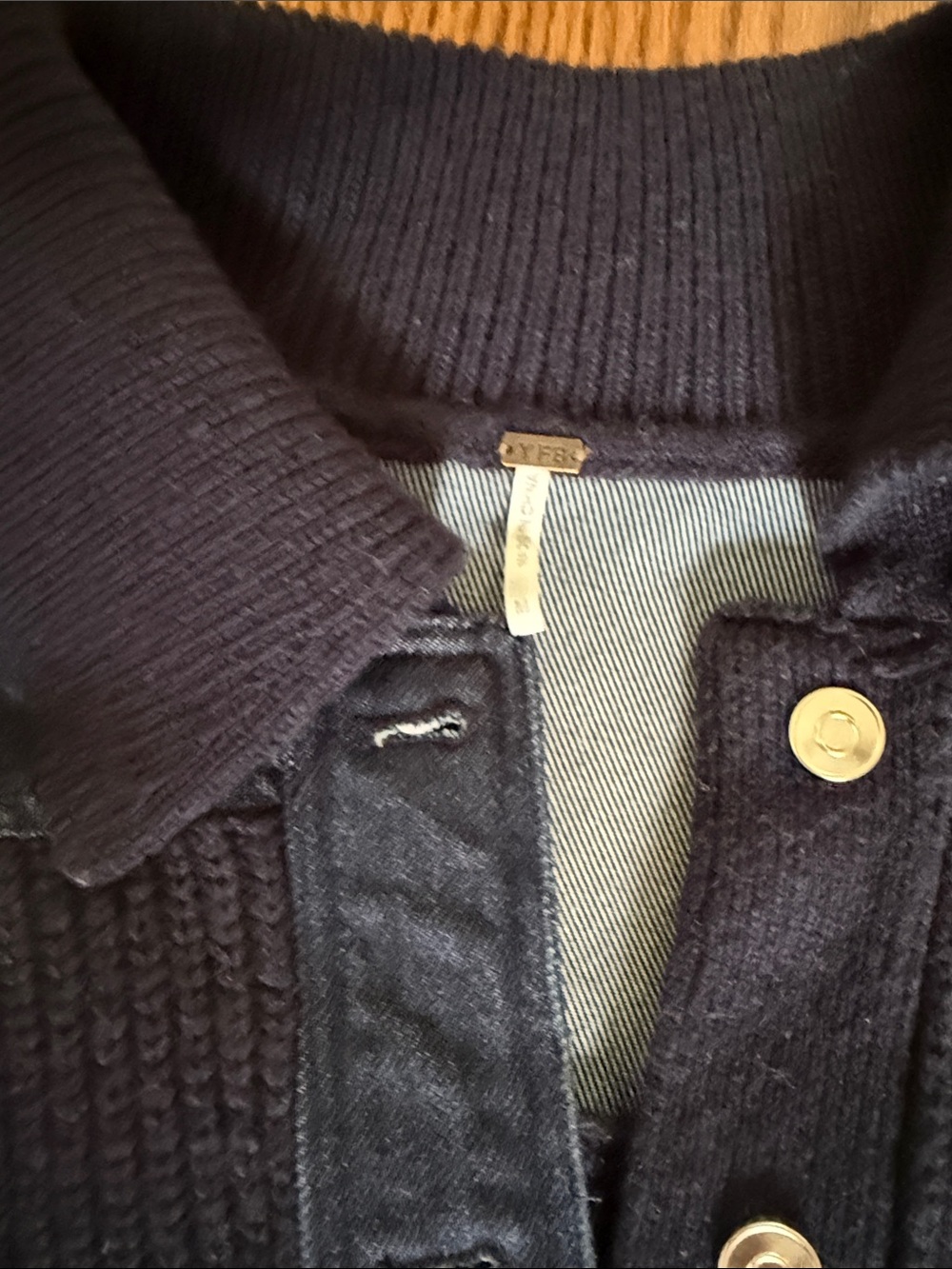 Collared Navy Ribbed Button-Front Women's Cardigan - Picture 2 of 4